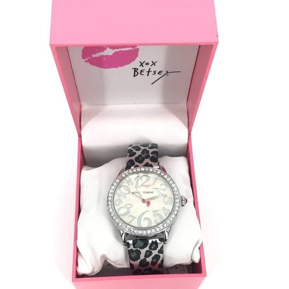 Betsey Johnson Jewelry - BETSEY JOHNSON SILVER BLUE BLACK CHEETAH WATCH NWT​​​​​​